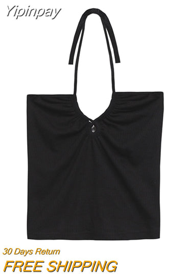 Yipinpay Summer Korean Fashion Suit 2 Piece Set Casual Strap Black Camis + Long Sleeve Knitted Crop Tops Thin Pure Color Blouse Chic
